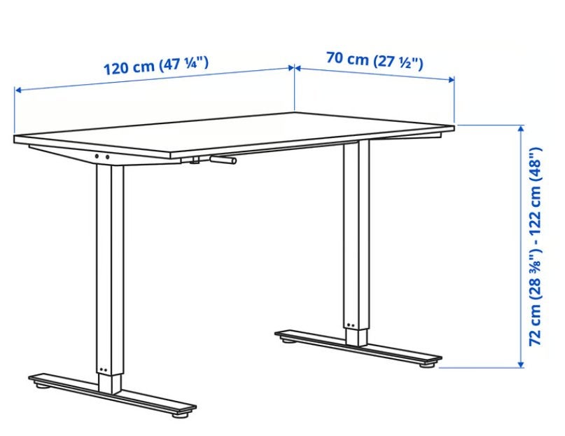 IKEA Zit-sta bureau wit 120x70 cm, Huis en Inrichting, Ophalen, Zit-sta bureau, 120 cm, Spaanplaat of MDF