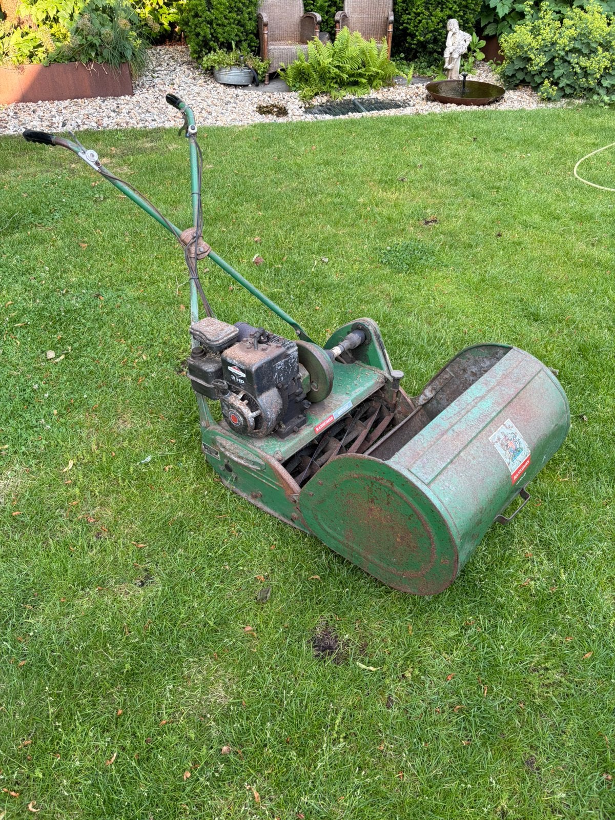 Ransomes 55 cm Kooimaaier in perfecte conditie, Tuin en Terras, Grasmaaiers, Gebruikt, Ophalen of Verzenden, Opvangbak, Benzine-grasmaaier