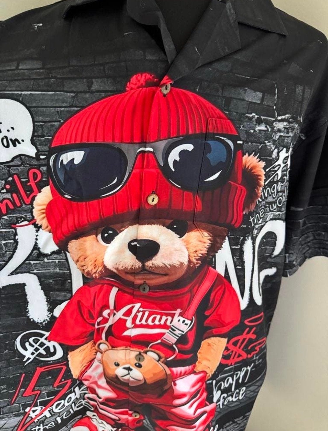 Hawai hemd met streetwear bear print op Italiaanse zijde XXL, Verzenden, Nieuw