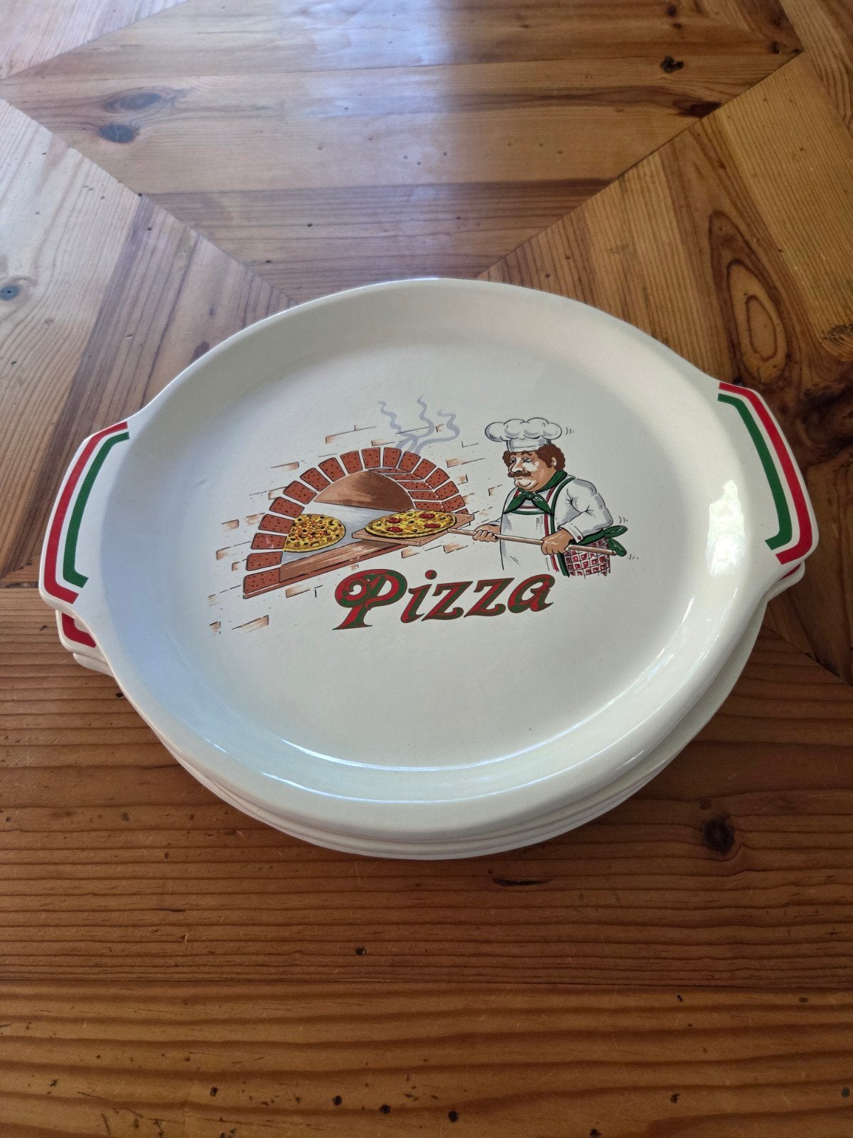 Set van 4 vintage pizzaborden met Italiaanse chef, Ophalen, Gebruikt, Keramiek, Vintage