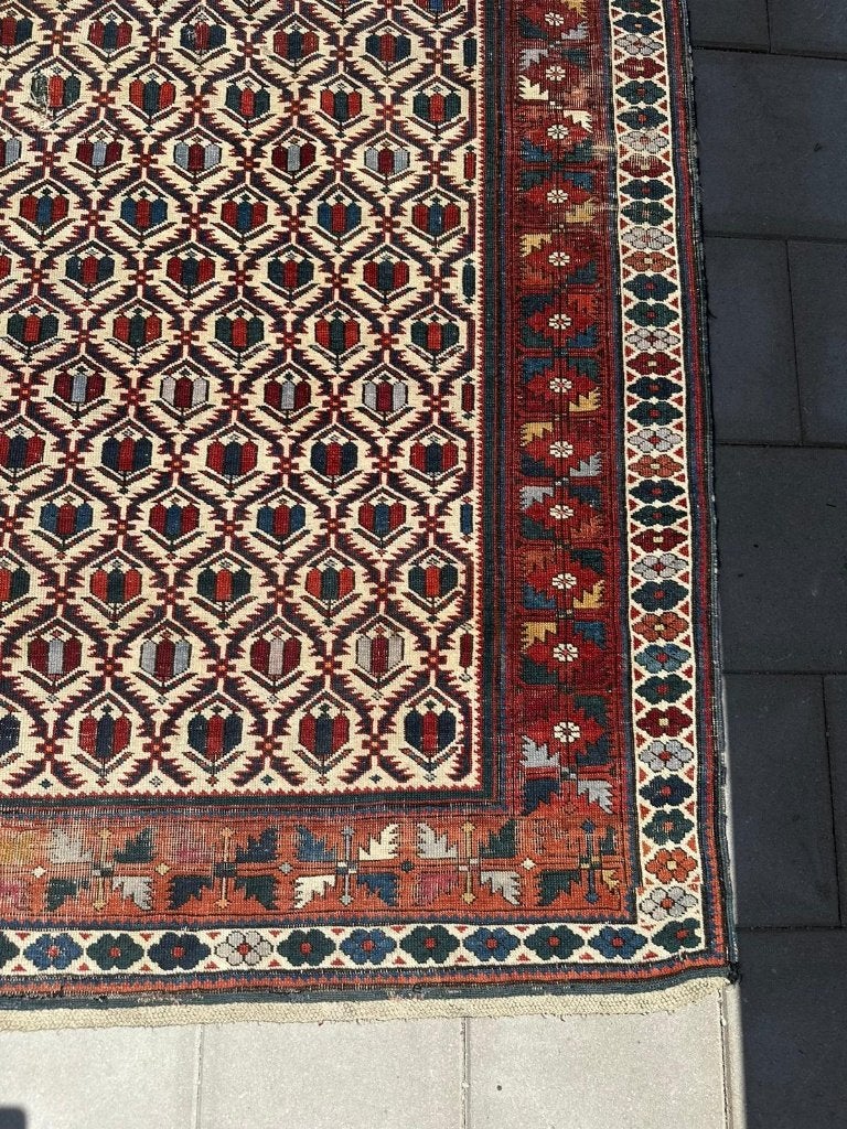 Antieke Shirvan (Russische periode)–208141cm– tulp motieven, Gebruikt, 100 tot 150 cm, Wol, 200 cm of meer
