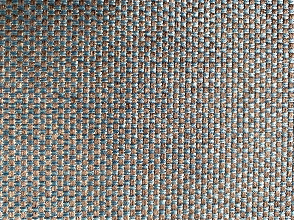STOF VOOR DESIGN: Lichtblauw met bruine meubelstof; restant, Overige materialen, Overige kleuren, 120 cm of meer, Nieuw