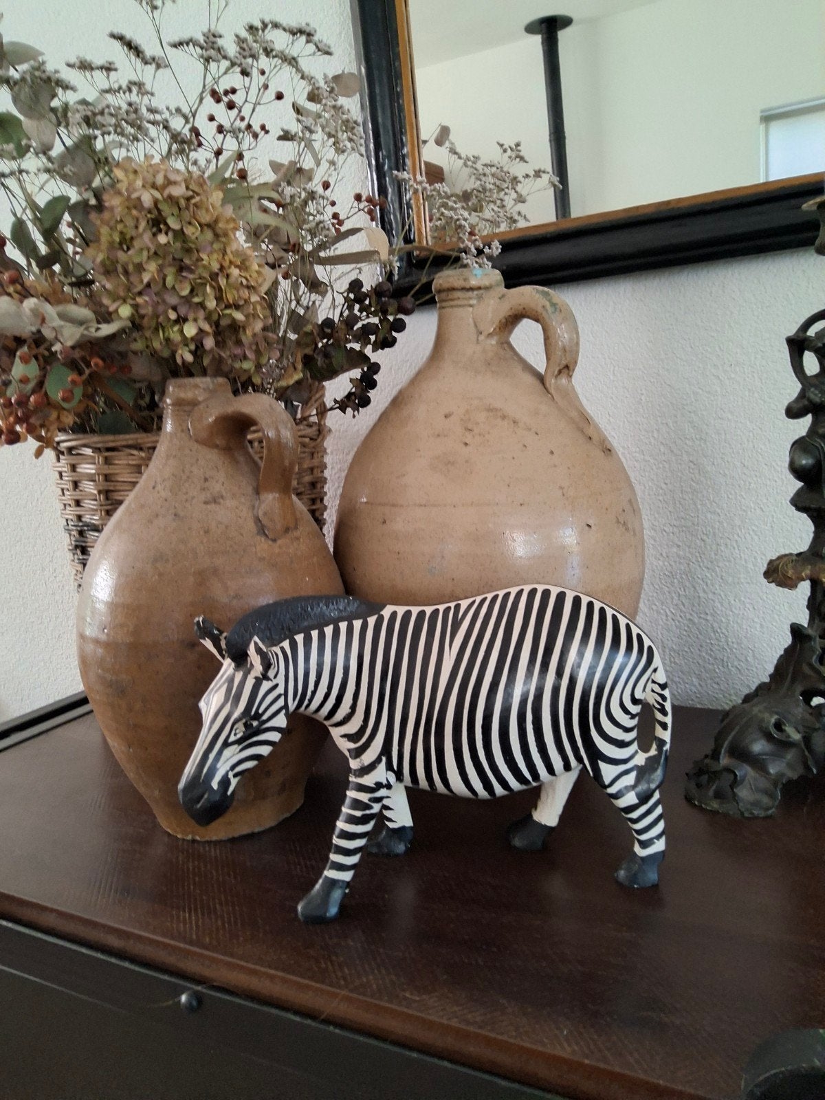 Decoratieve Zebra Beeldje - Afrikaanse Stijl, Hout, Zwart, Ophalen of Verzenden, Oosters