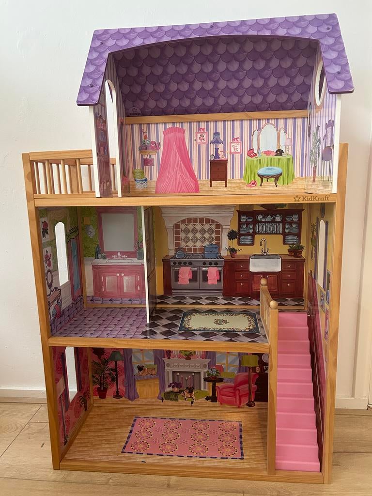 Kidkraft Kayla Poppenhuis + Meubels & Poppetjes - ZGAN, Ophalen, Zo goed als nieuw, Poppenhuis
