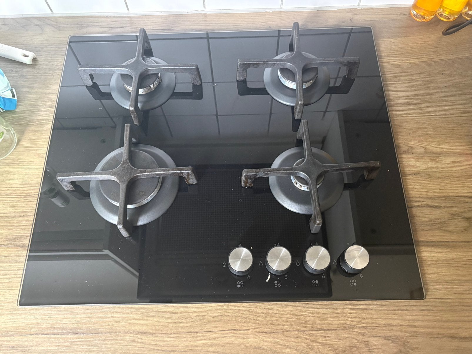 Gaskookplaat - glas, Witgoed en Apparatuur, Ophalen, Gebruikt, 4 kookzones, Inbouw