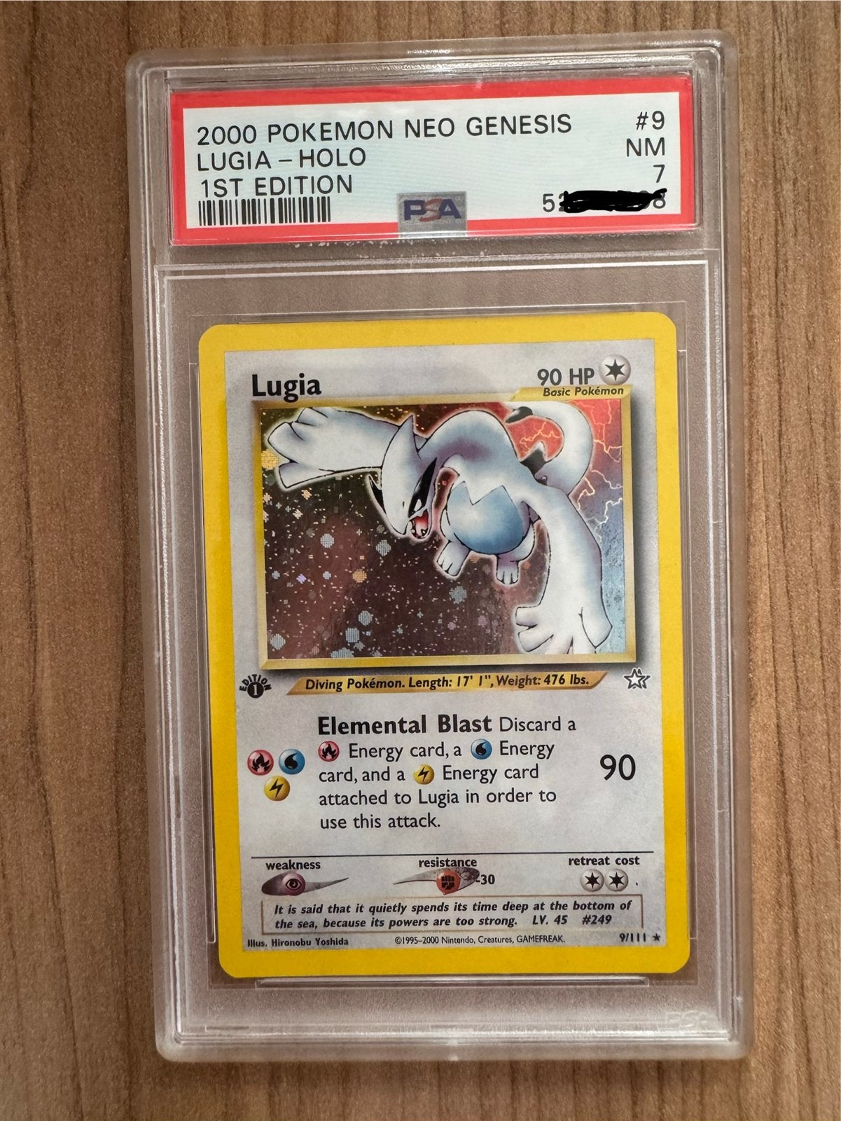 Lugia ( 9/111 )1st Edition PSA 7 - Neo Genesis Pokémon Kaart, Ophalen of Verzenden, Zo goed als nieuw, Losse kaart, Foil
