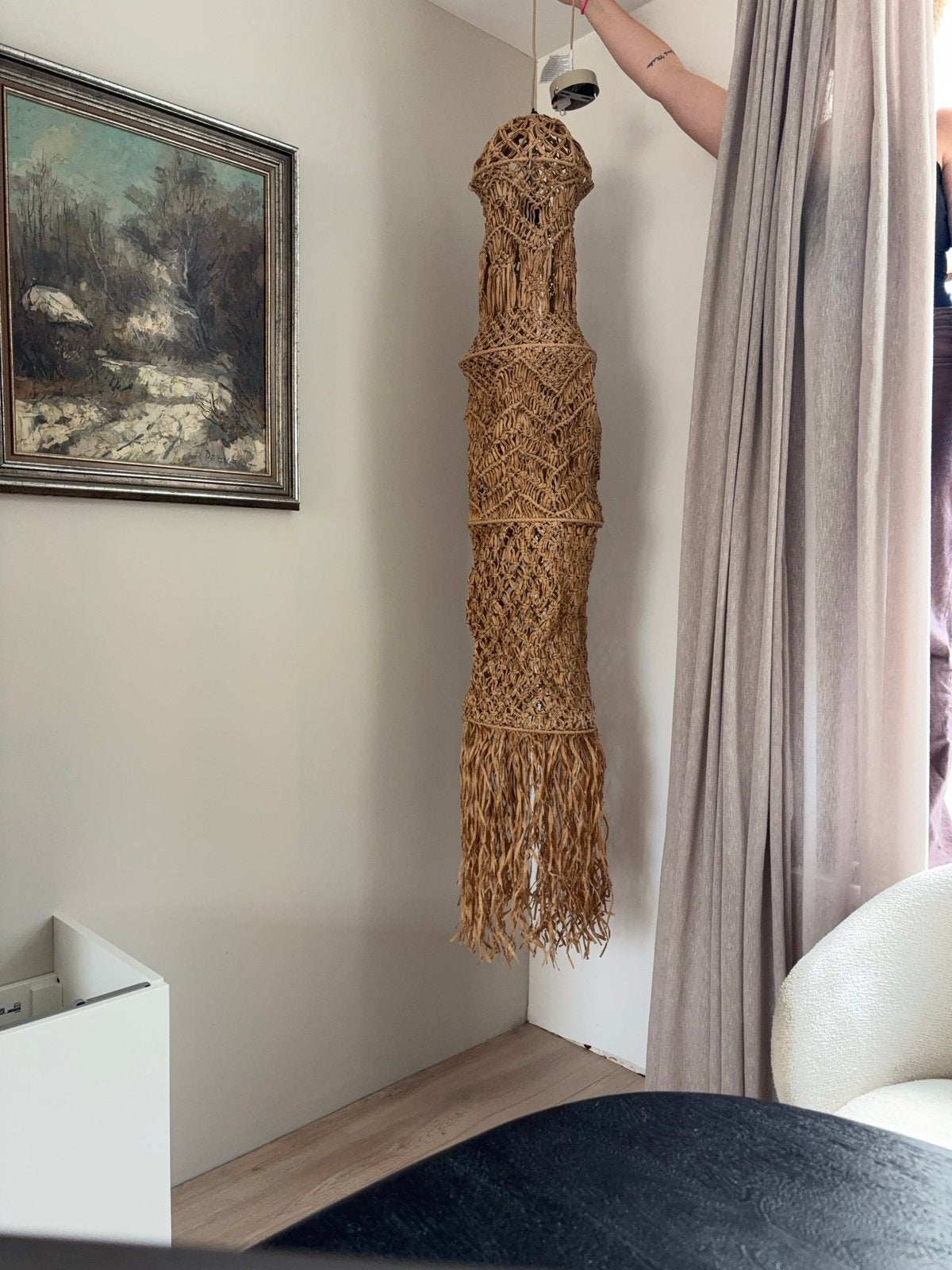 Ibiza stijl rotan hanglamp Oona van Home society, Huis en Inrichting, Boho, Natuurlijk materiaal, Zo goed als nieuw, E27 (groot)