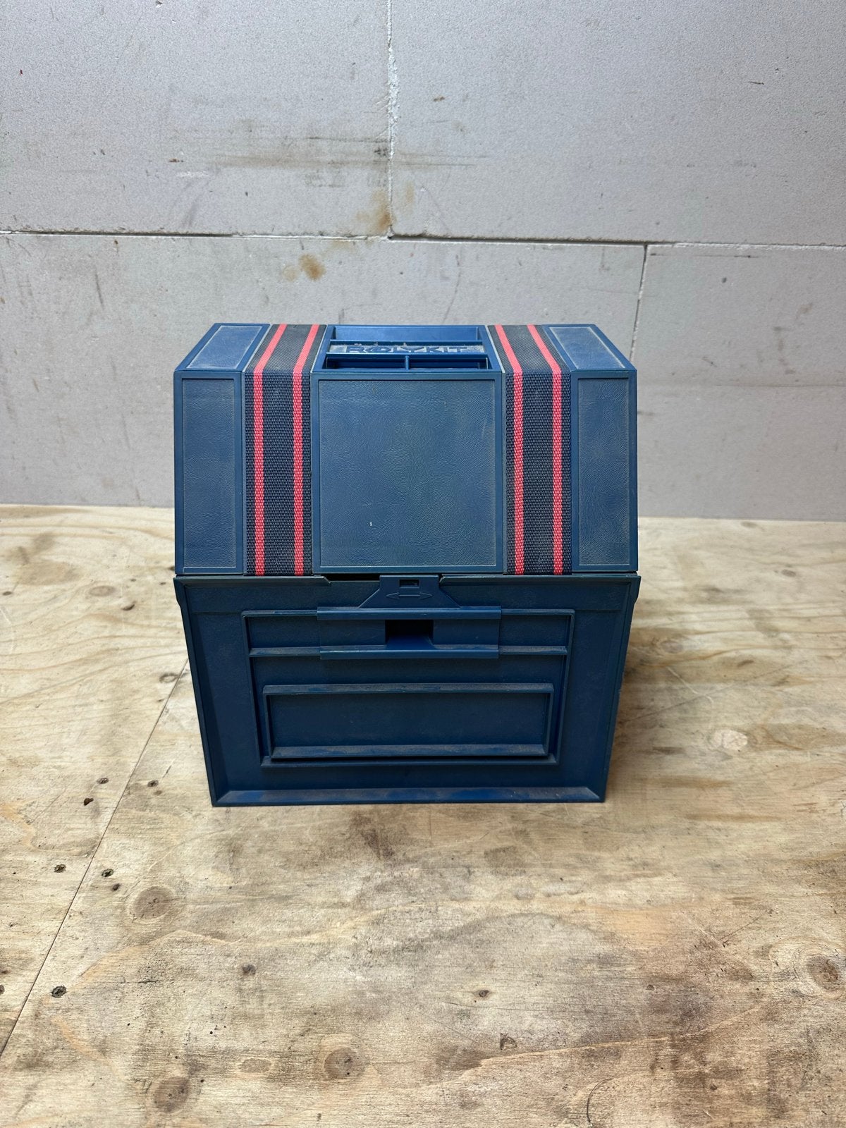 Vintage Rolykit opbergdoos - Blauw met rode banden, Ophalen of Verzenden, Gebruikt