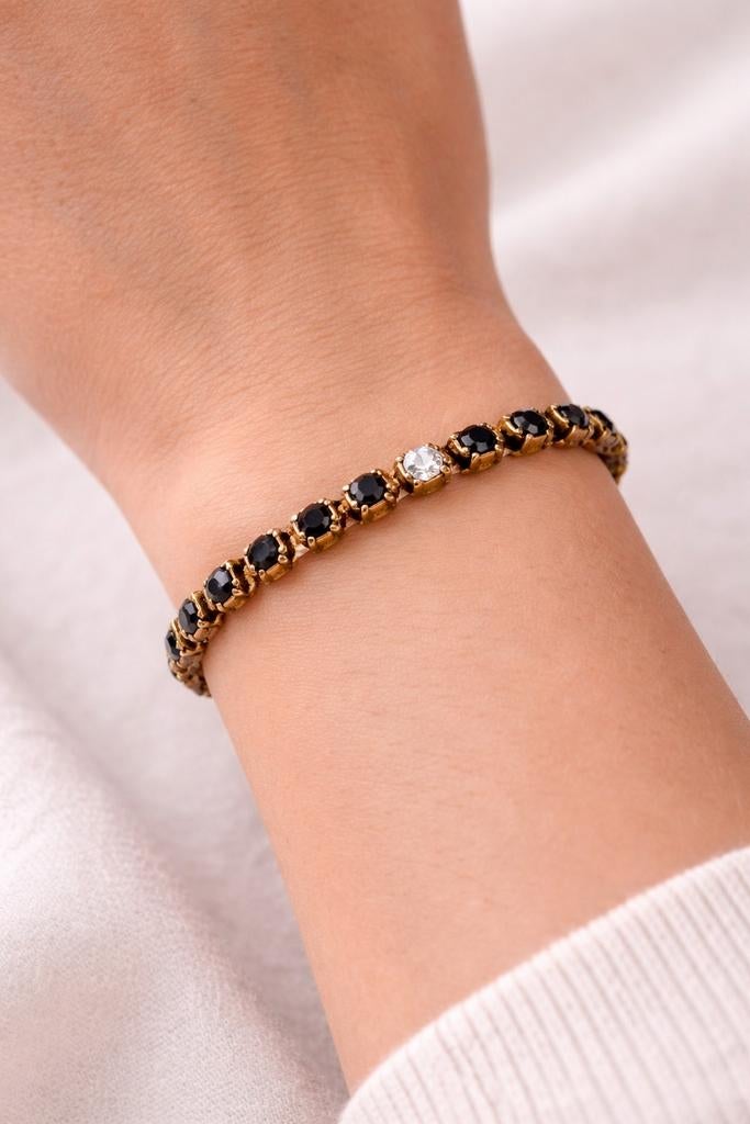 Konplott armband zwart kristal – goudkleurig – vintage, Ophalen of Verzenden, Gebruikt, Goud