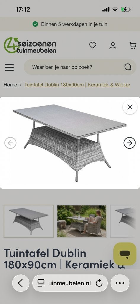Tuintafel lounge dining tafel 160 cm x 90 cm, Ophalen, Gebruikt, Rechthoekig, Wicker