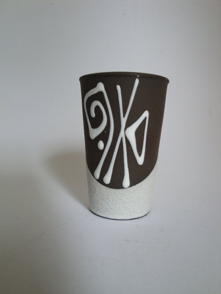 vintage vaas bruin wit glazuur abstract keramiek groene kan, Meerkleurig, Handgemaakt, Ophalen of Verzenden, Zo goed als nieuw