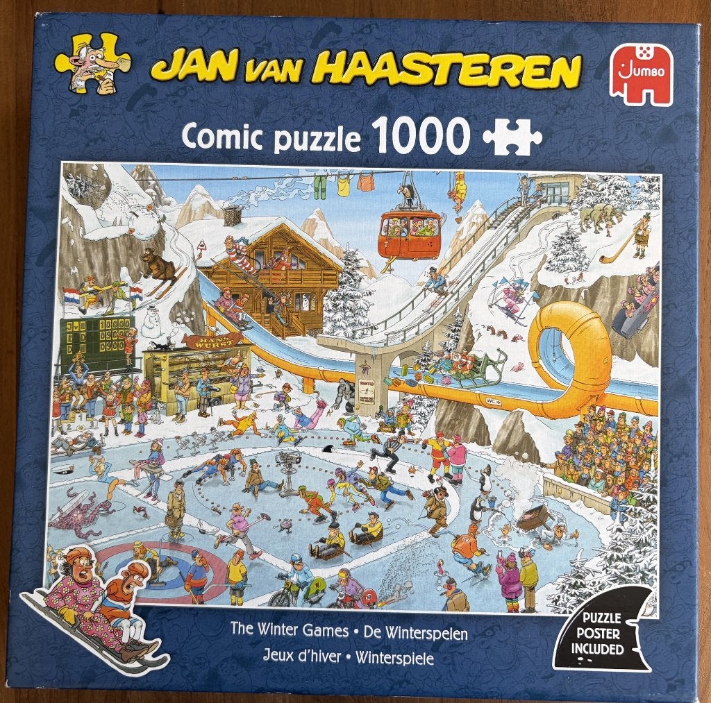 Puzze Jan van Haasteren- The Winter Games 1000 Stukjes, Ophalen of Verzenden, 500 t/m 1500 stukjes, Zo goed als nieuw, Puzzelboek
