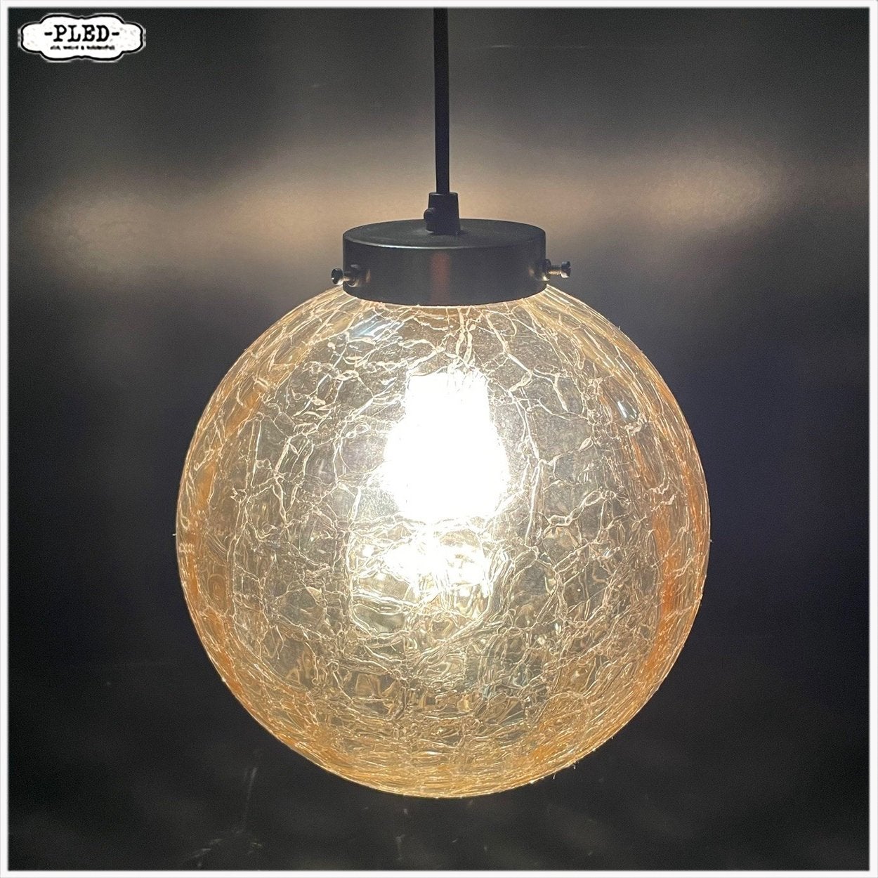 Vintage crackled glass bollamp Hanglamp Lamp Pendellamp, Ophalen, Gebruikt, Vintage Midcentury, E27 (groot)