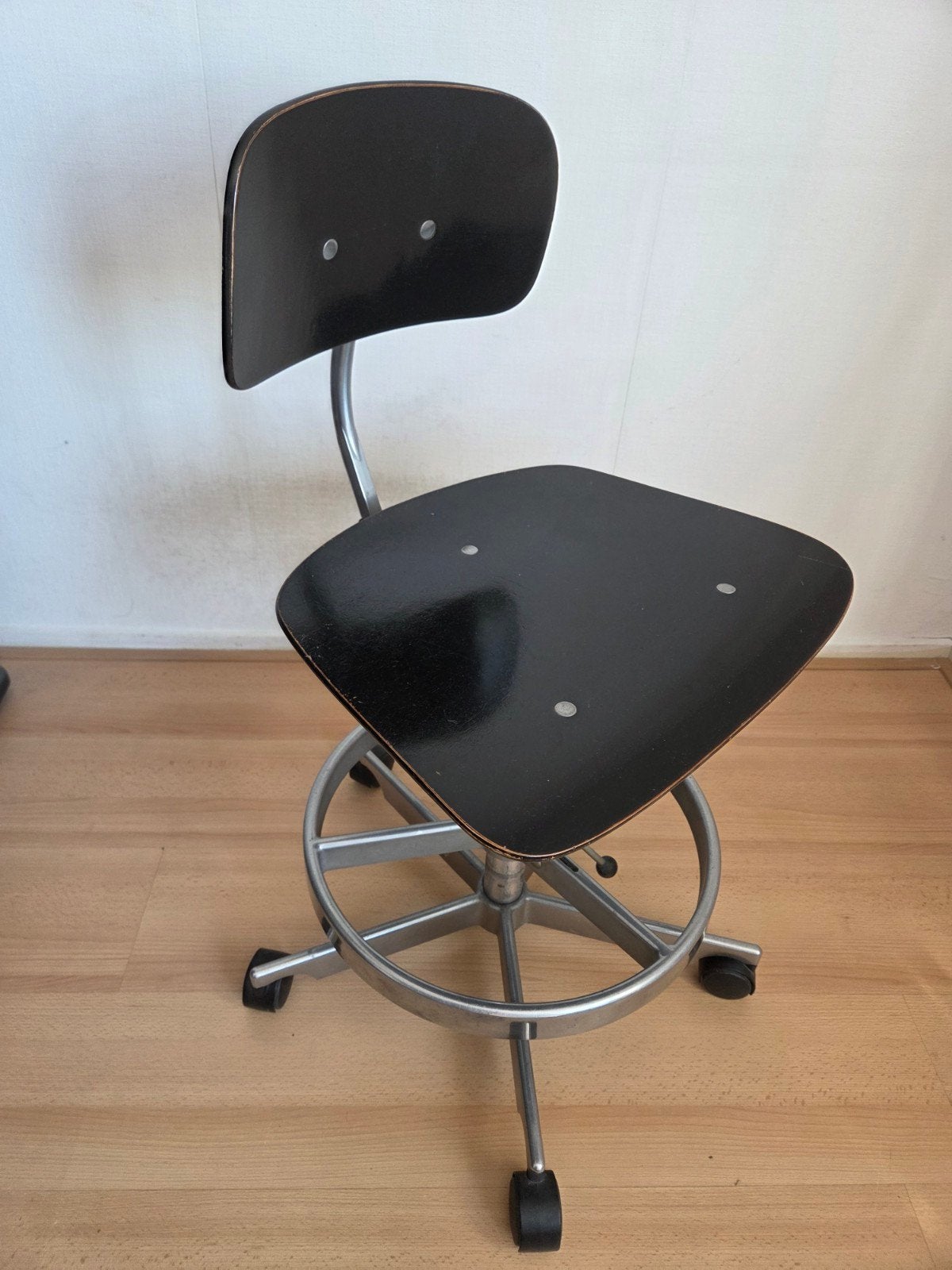 Vintage Bureaustoel Zwart Hout en Metaal, Huis en Inrichting, Ophalen, Gebruikt, Zwart, Bureaustoel
