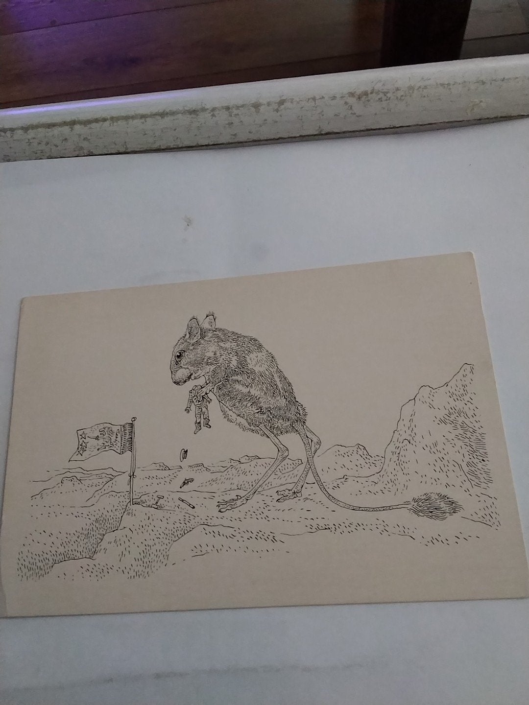 Vintage Ansichtkaart: Springmuis met Vlag - Peter Vos, Ophalen of Verzenden