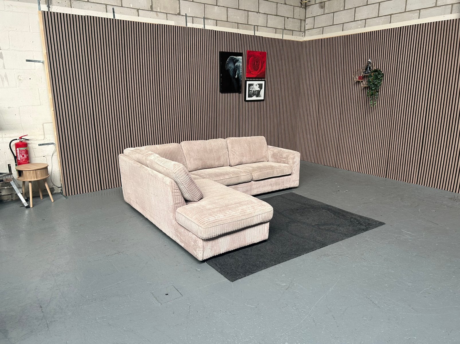 GRATIS LEVERING Hoekbank Ribstof Beige 270X225 GEREINIGD, 250 tot 300 cm, Hoekbank, Ophalen of Verzenden, Zo goed als nieuw