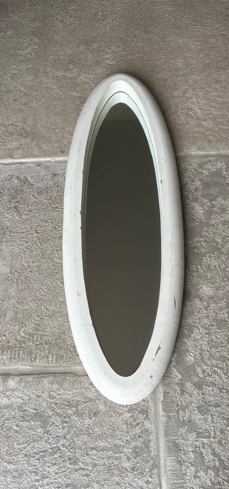 Spiegel smal ovaal model met witte houten lijst van PTMD, Ophalen, Minder dan 50 cm, Zo goed als nieuw, Minder dan 100 cm