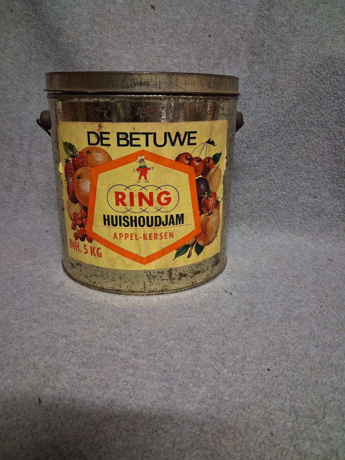 Vintage De Betuwe Flipje Tiel Ring Huishoudjam Blik 5 KG, Ophalen of Verzenden