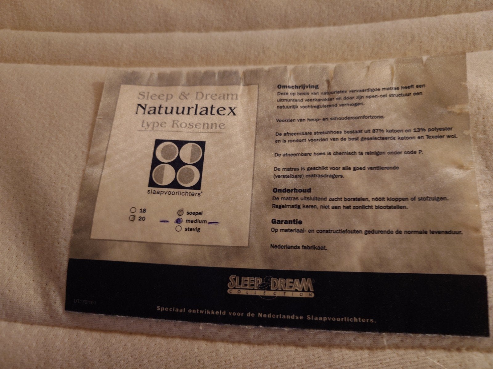 Sleep & Dream Natuurlatex Matras Rosenn - Zo goed als nieuw, Ophalen, 90 cm, Eenpersoons, Zo goed als nieuw