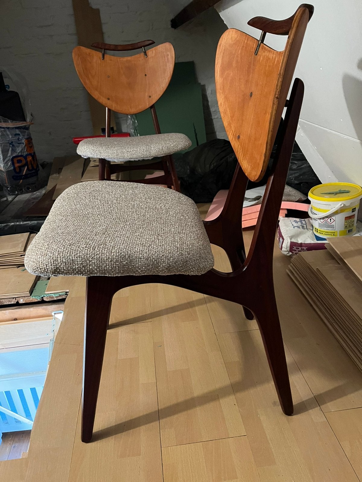 4x Dutch/Deens vintage design stoelen Louis van Teeffelen, Huis en Inrichting, Ophalen, Jaren 60 Deens desing, Bruin, Zo goed als nieuw