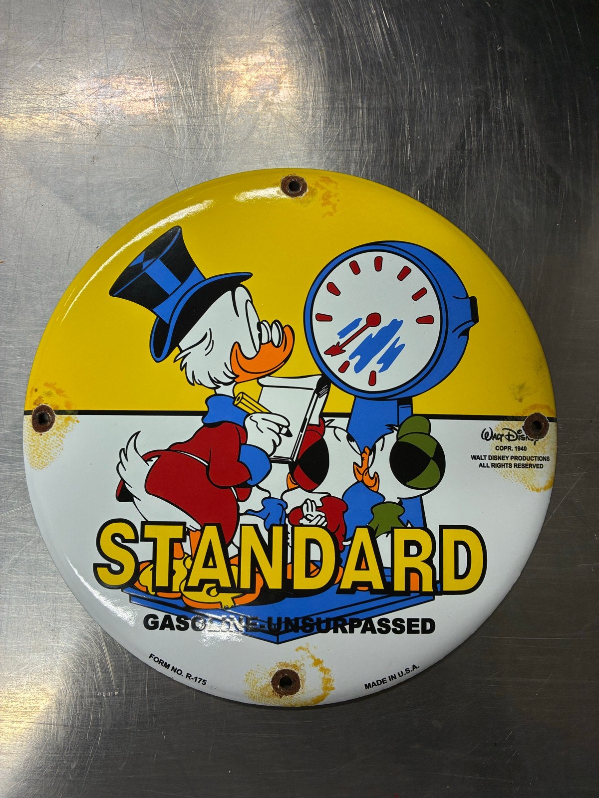 Prachtig emaille bord Dagobert Duck Standard Olie 30 cm, Verzamelen, Ophalen of Verzenden