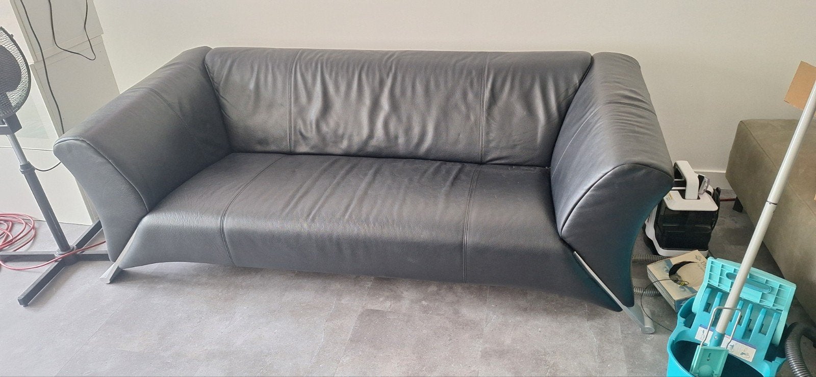 Rolf Benz Designerbank 322 - Zwart Lederen Bank, Ophalen, 250 tot 300 cm, Gebruikt, Driepersoons