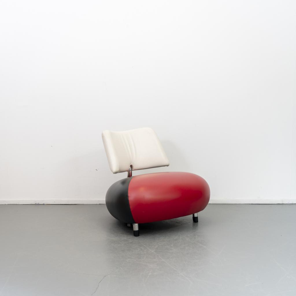 1x Leolux Pallone Fauteuil Rood/Zwart/Wit Leer - Chroom