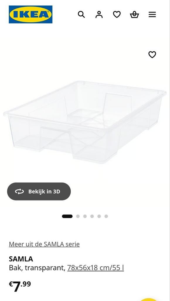 Ikea SAMLA bak met deksel, transparant, 78x56x18 cm/55 l, Ophalen, Kunststof, 50 tot 100 cm, Zo goed als nieuw