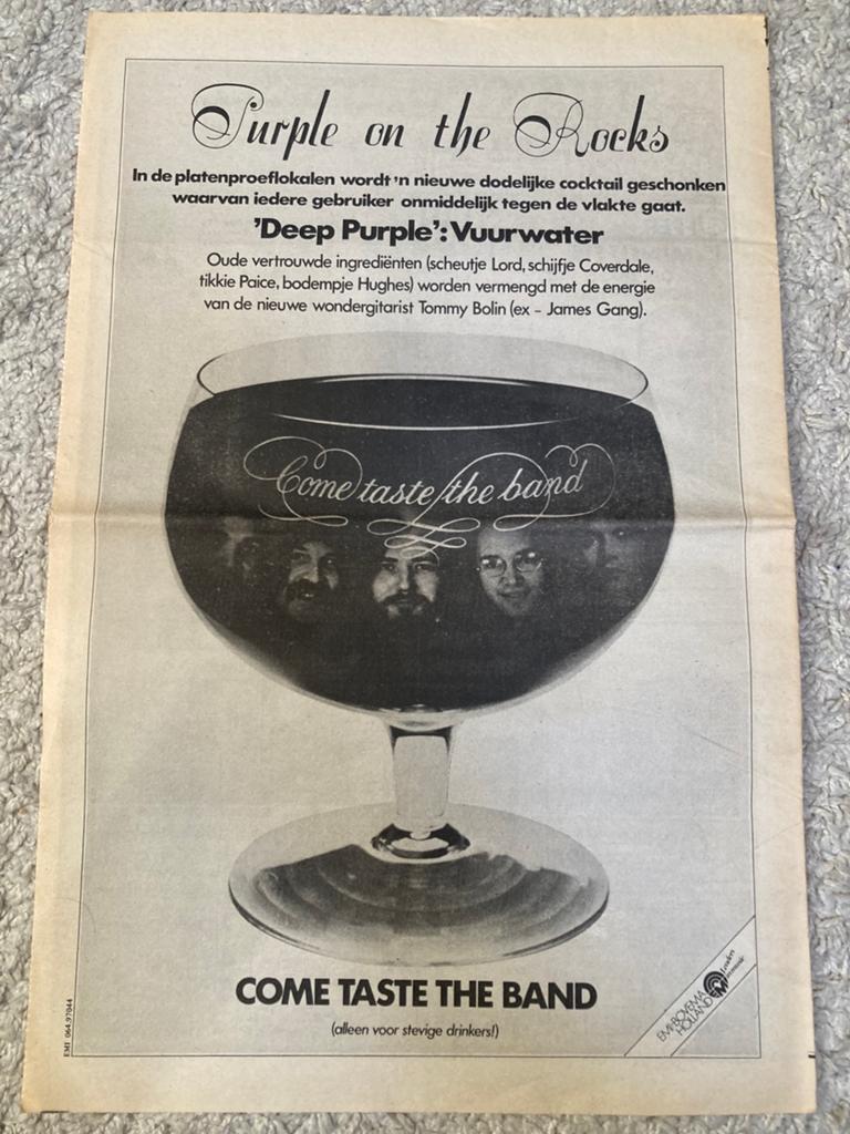 DEEP PURPLE Come Taste The Band A3 advertentie, Ophalen of Verzenden, Gebruikt