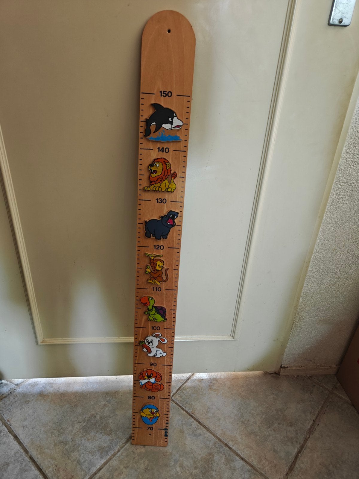 Houten groeimeter met dierenfiguren voor kinderen, Ophalen, Gebruikt