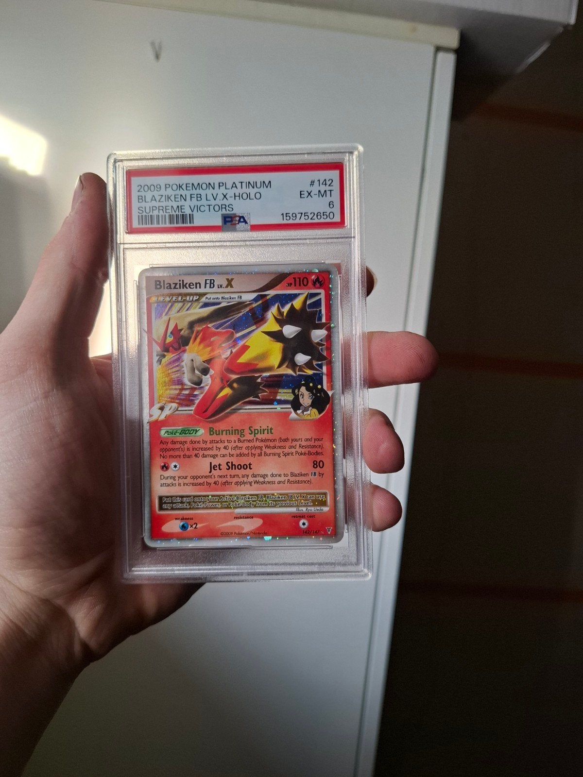 Pokémon Platinum Blaziken FB LV.X-Holo PSA 6, Ophalen of Verzenden, Gebruikt, Losse kaart, Foil