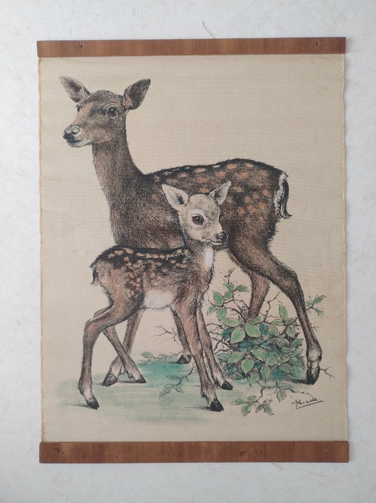 Prachtige Vintage wandplaat Hert met kalfje, Ophalen of Verzenden, Huis en Inrichting