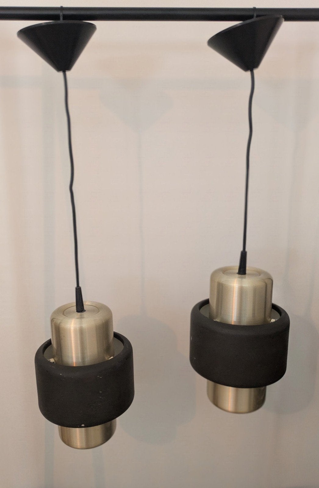 Set van 2 vintage 1970 Phillips hanglampen, Gebruikt, Metaal, E27 (groot), Vintage, Retro