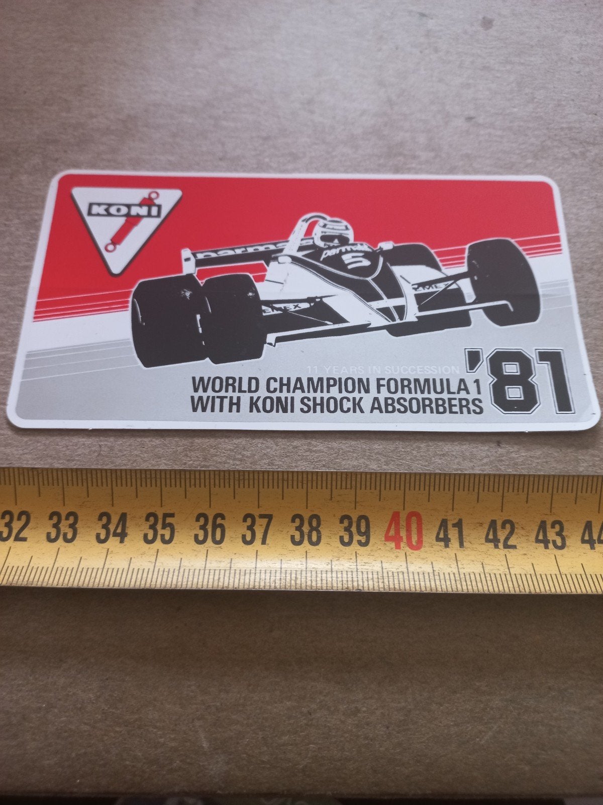 KONI Formule 1 Wereldkampioen 1981 Sticker, Verzamelen, Ophalen of Verzenden, Zo goed als nieuw