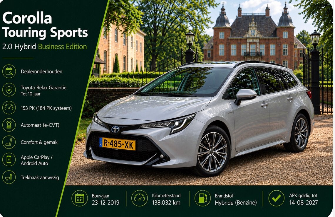 Toyota Corolla TS 2.0 Hybrid 184pk CVT 2019 Grijs, 1345 kg, 450 kg, 750 kg, Stationwagon