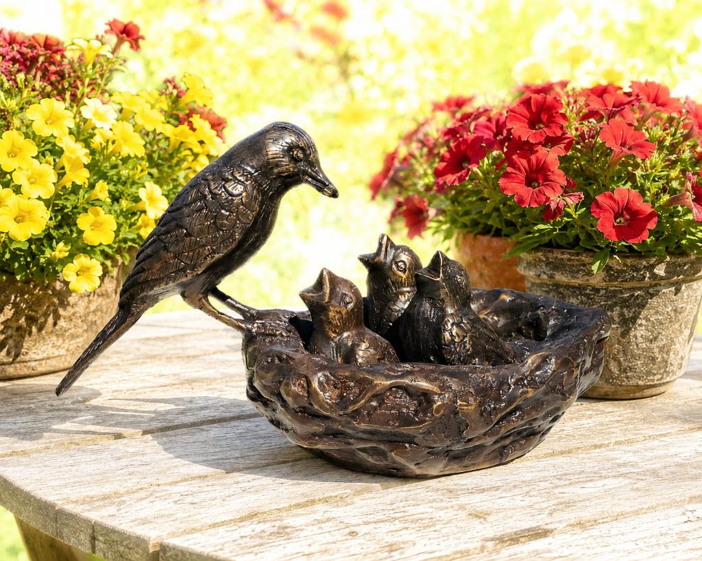 VOGELNEST / vogel / brons, Tuin en Terras, Tuinbeelden, Dierenbeeld, Nieuw, Info@huisentuindecoratiemarie.nl, Huis en tuin decoratie marie