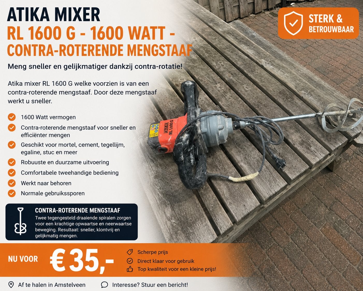 Atika RL 1600 G Mixer 1600W | Professionele Mortelmixer, Ophalen, Gebruikt