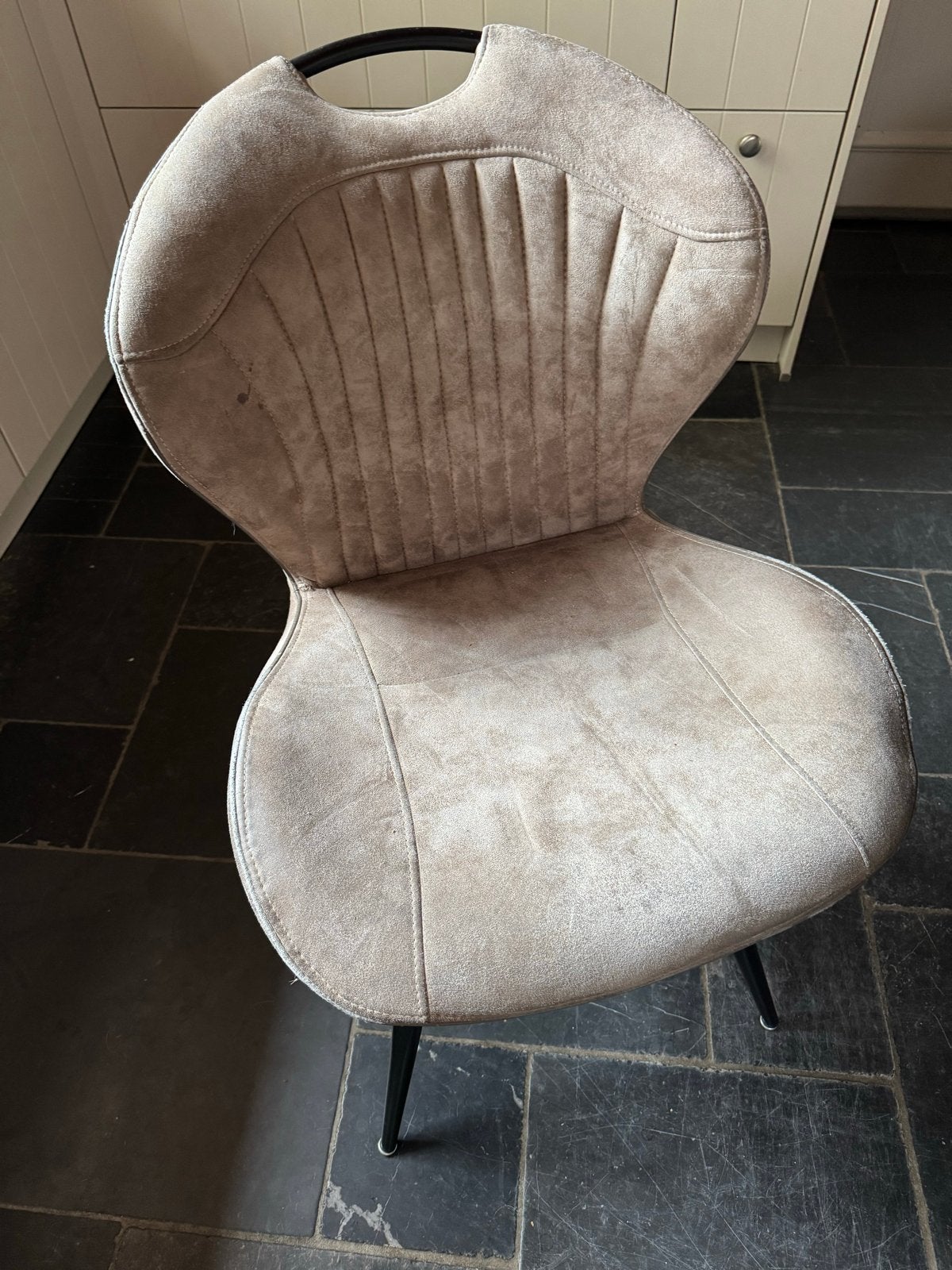 4 stoelen - muisgrijze microstof, Huis en Inrichting, Ophalen, Gebruikt, Vier, Stof