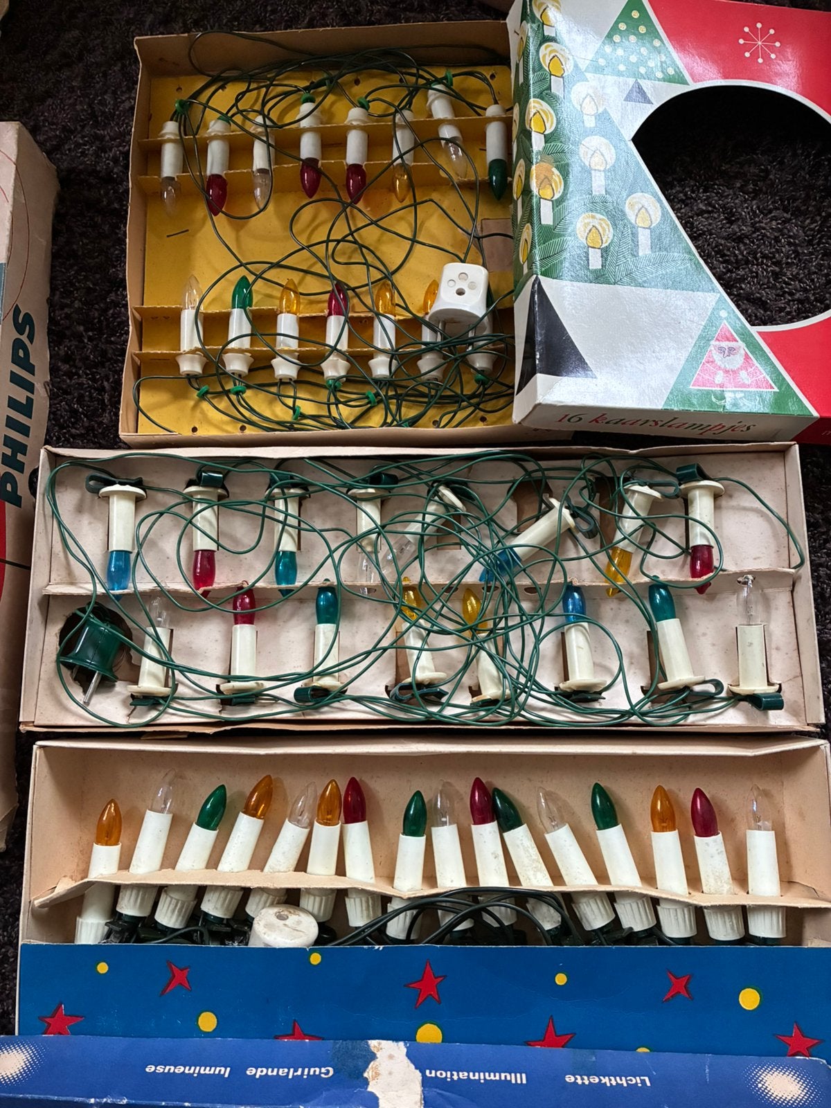 3 dozen oude gekleurde kerstboom lampjes, Diversen, Ophalen of Verzenden, Gebruikt