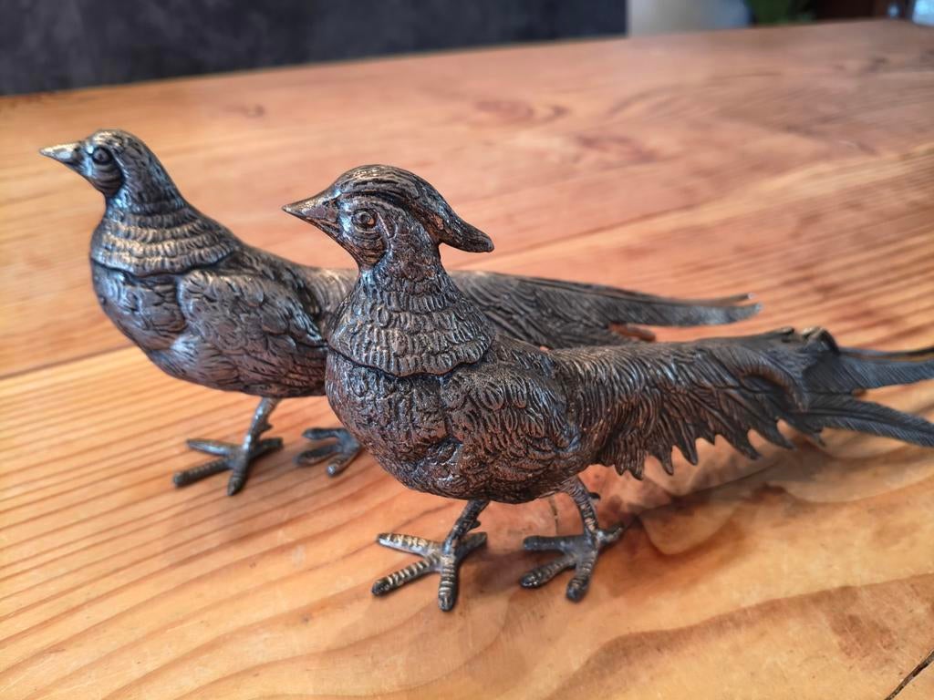 2 verzilverde fazanten beeldjes, Ophalen of Verzenden