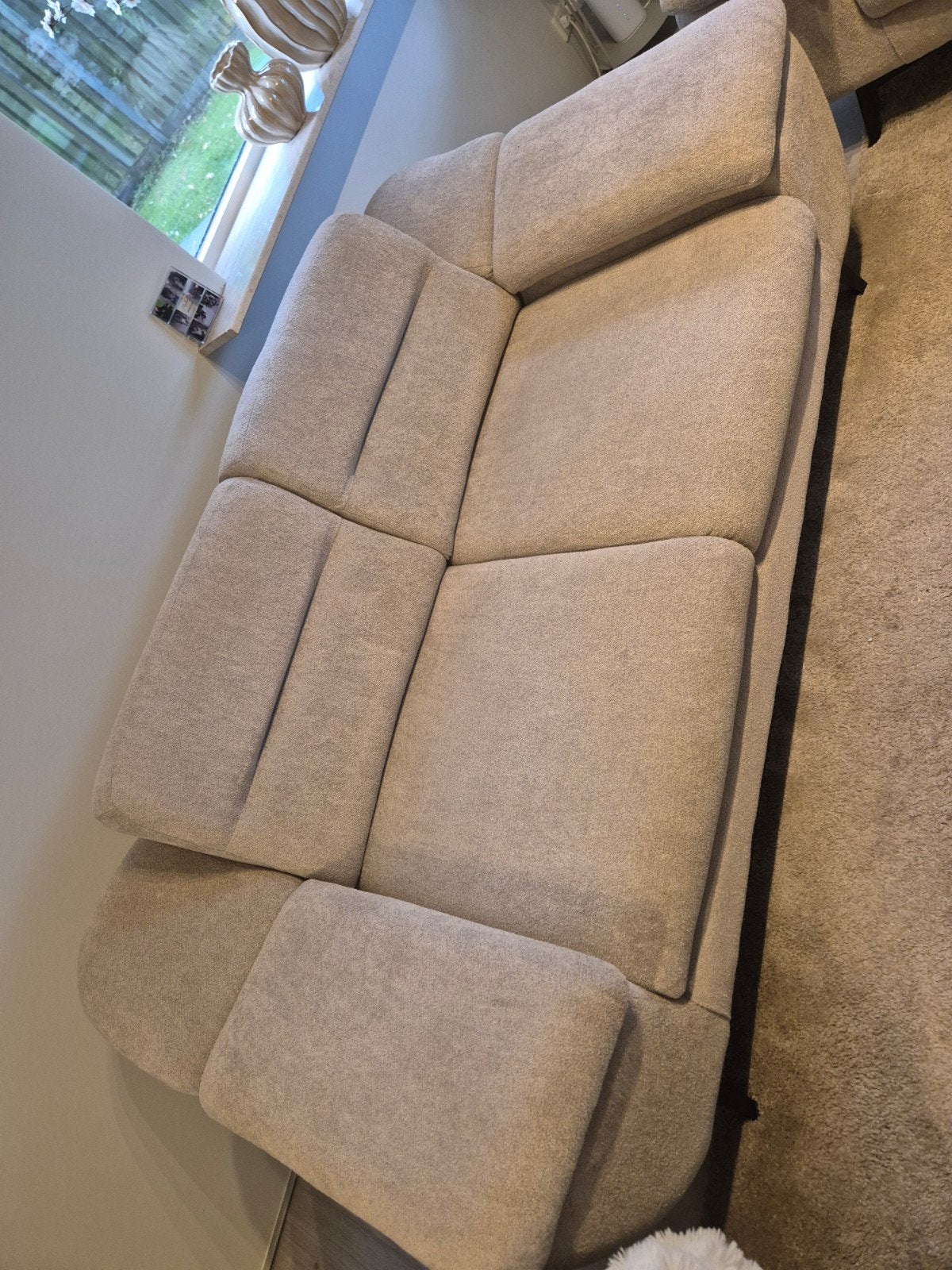 Beige Teddy Stof Bank - Zo Goed als Nieuw, Huis en Inrichting, Ophalen, Zo goed als nieuw, Stof