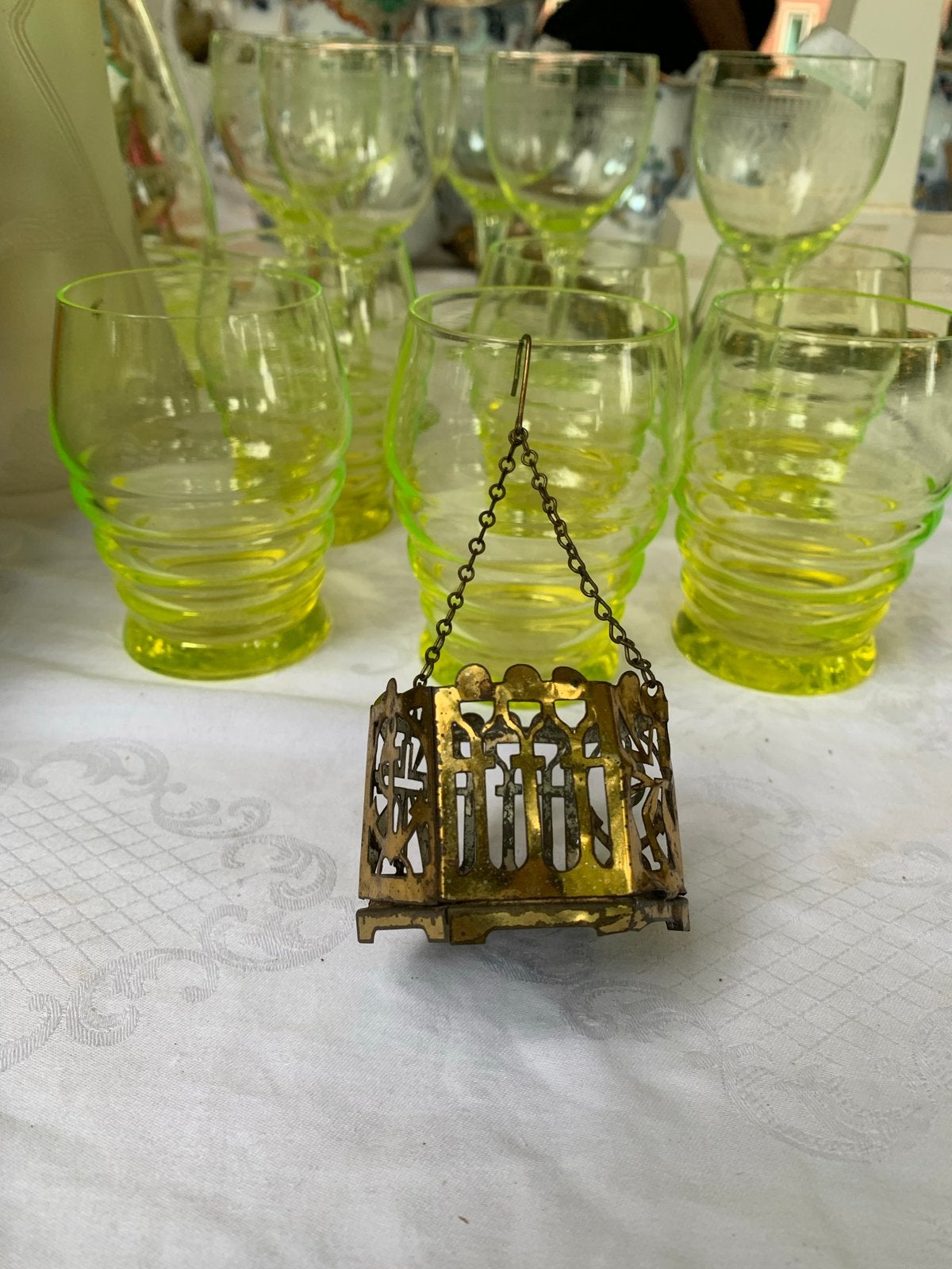 Kerst Antieke koperen kaarsenhouder met ketting, Diversen, Kerst, Gebruikt, T, Ophalen of Verzenden, N
