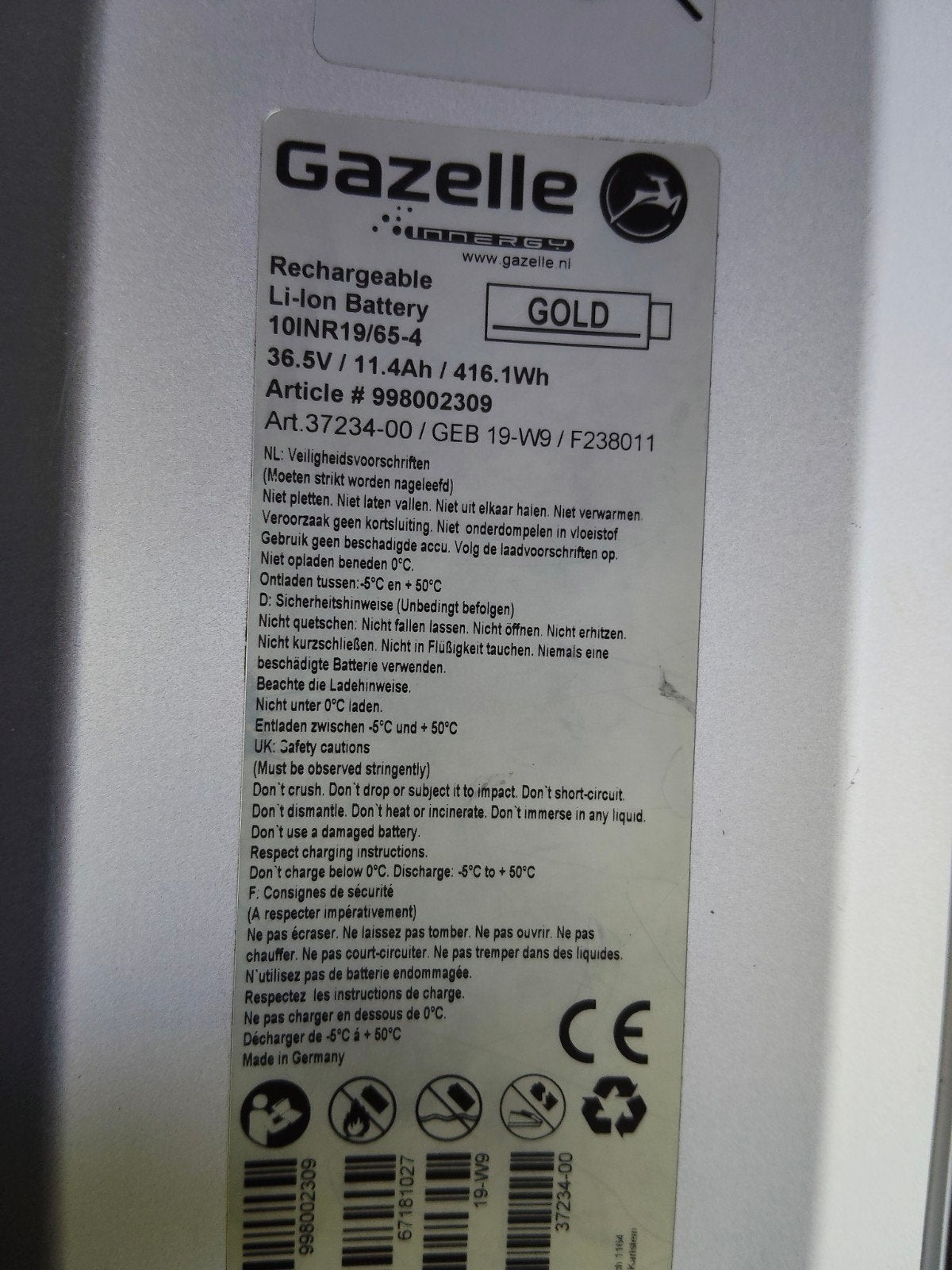 Gazelle innergy accu Gold, Ophalen, Zo goed als nieuw