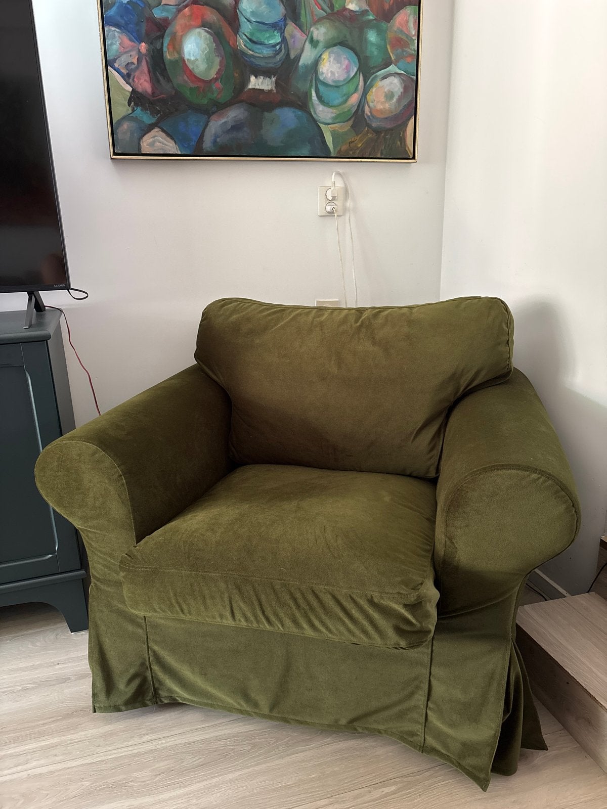 IKEA Ektorp fauteuil met olijfgroene hoes, Huis en Inrichting, Ophalen, Gebruikt, Overige kleuren, Eén