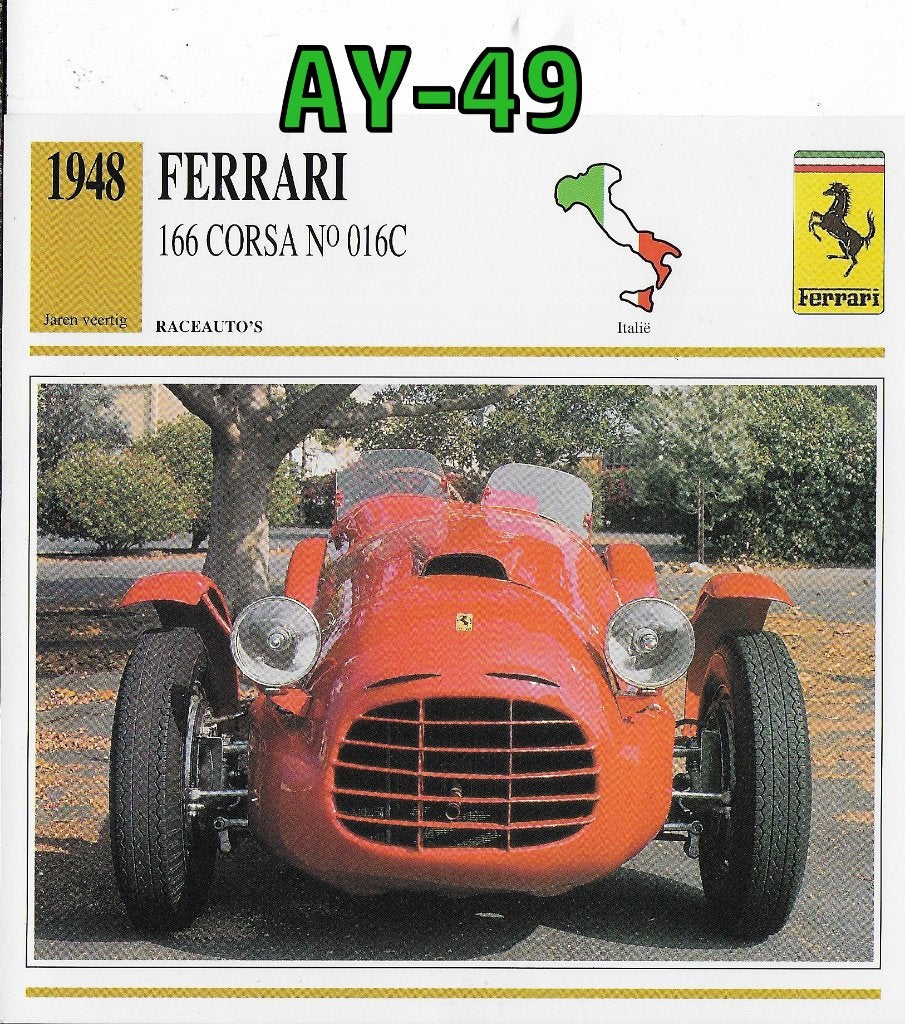 Ay-49 autokaart ferrari 166 corsa no 016c -- 1948, Ophalen of Verzenden, Zo goed als nieuw, Auto's