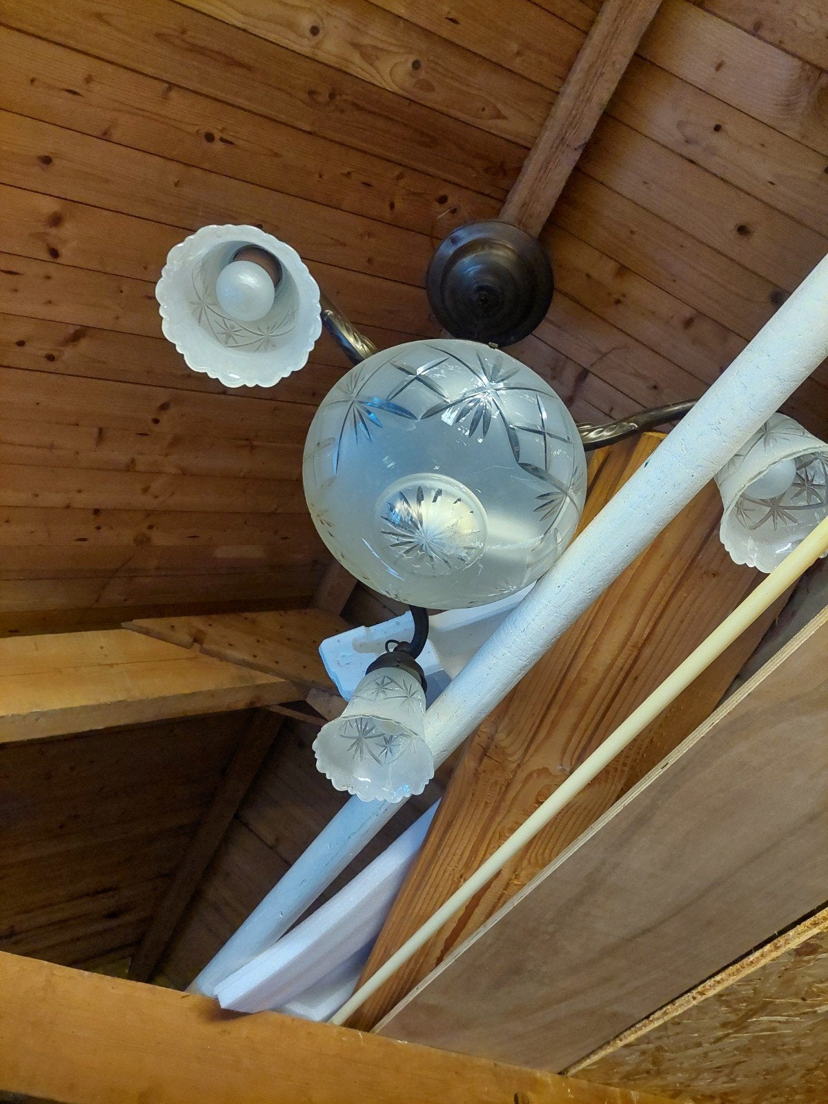 Antieke hanglamp met 3 armen en geslepen glas, Antiek en Kunst, Ophalen