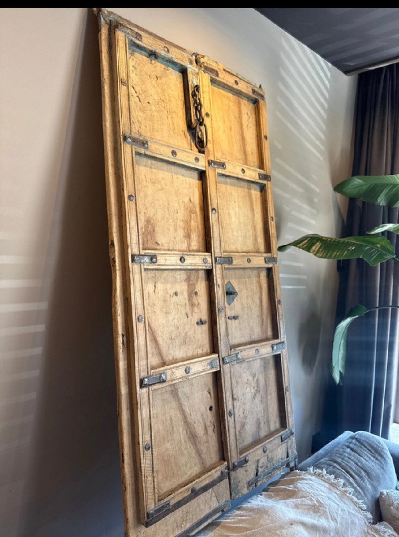 Vintage houten luik deurpaneel indiaas oosters ibiza boho, Ophalen, Zo goed als nieuw