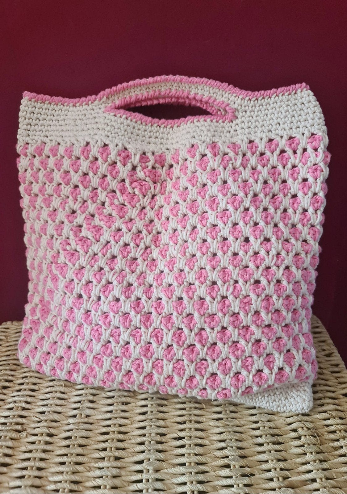Leuke gehaakte tas in roze en wit, Ophalen of Verzenden, Nieuw, Roze, Handtas