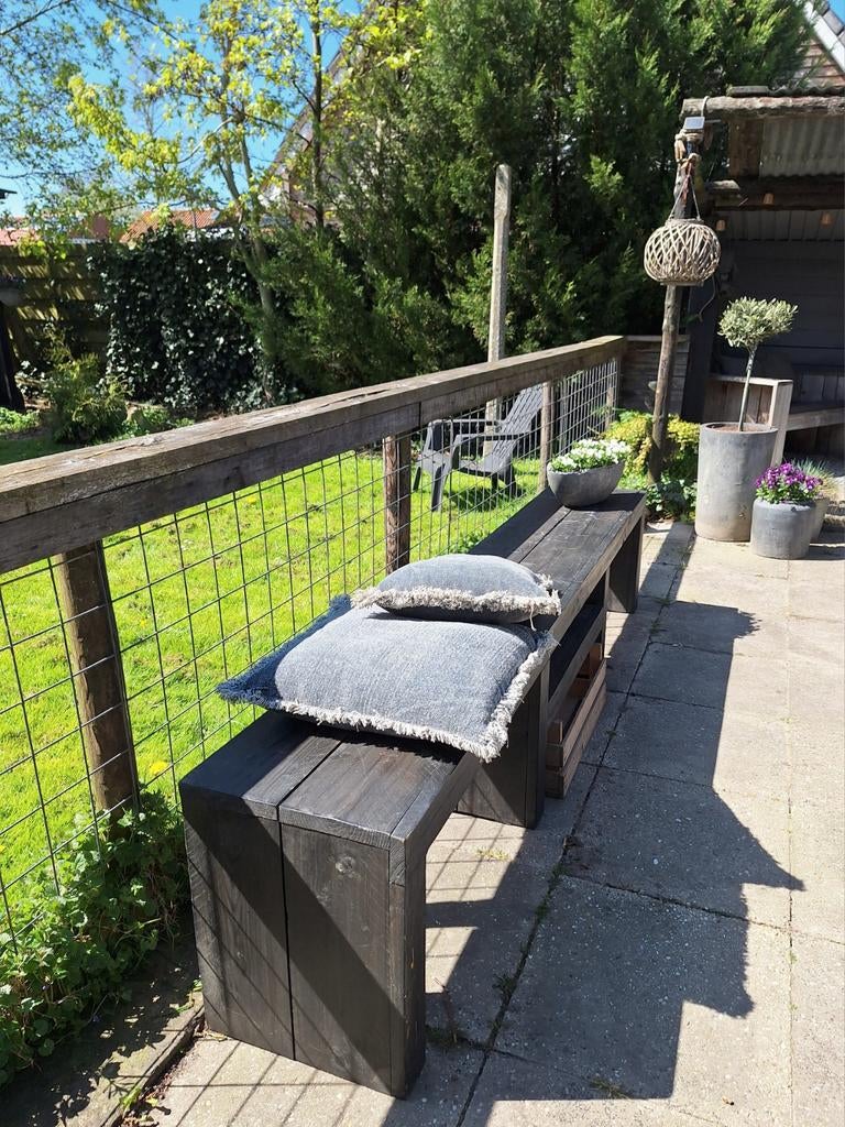 Steigerhouten bank/sidetable, Tuin en Terras, Ophalen, Steigerhout, Bank