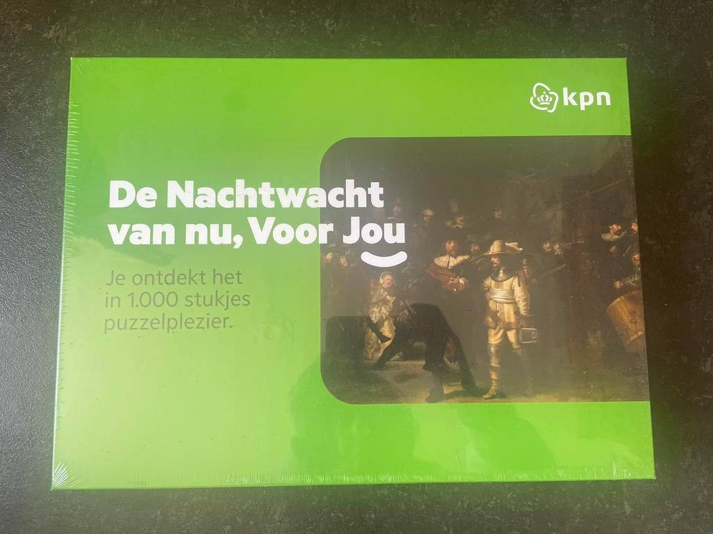Nieuw in verpakking nachtwacht puzzel kpn 1000 stukjes, Ophalen of Verzenden, 500 t/m 1500 stukjes, Nieuw, Legpuzzel